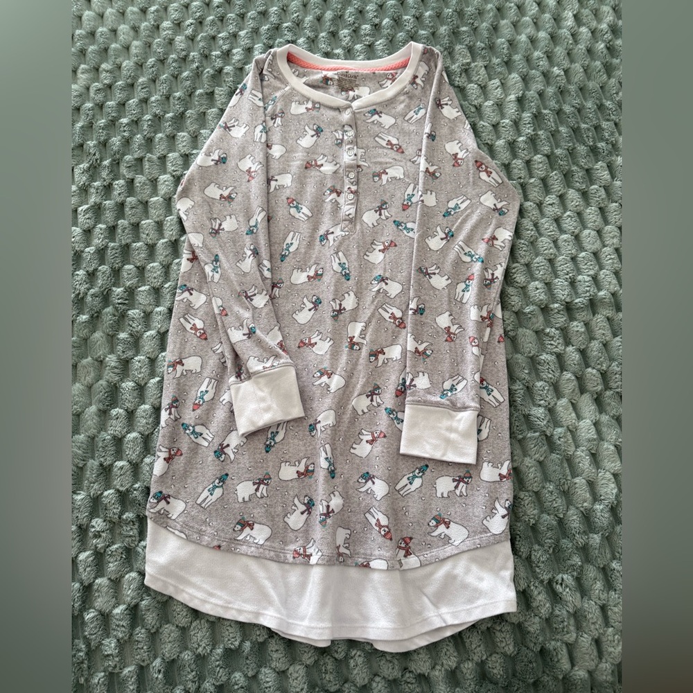 Cuddl Duds Pink and Gray Cozy Nightgown